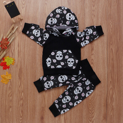 

Punk Skull Toddler Infant Newborn Baby Boys Girls HoodiesPants Clothes Outfits Set
