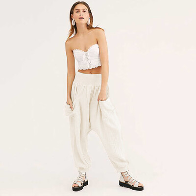 

Womens Summer High Waist Harem Pants Trousers Solid Color Casual Pants