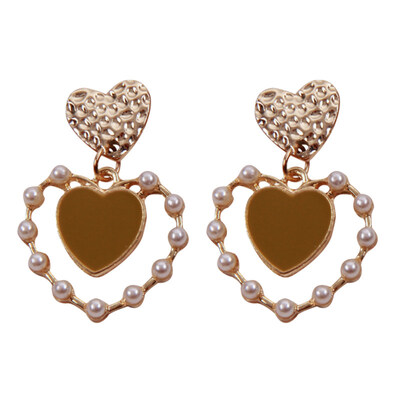 

Fashion Heart Enamel Faux Pearl Charm Stud Earrings Women Party Jewelry Gift