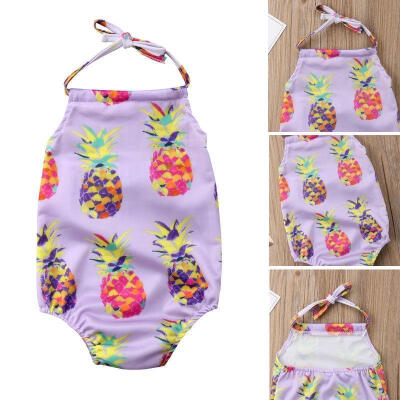 

New Baby Girls kids Toddler newborn clothes Pineapple print Swimwear strap round neck Swimming sleeveless Swimsuit backless co