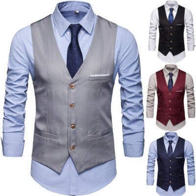 

HOT Formal Mens Dress Slim Fit Suit Vest V-neck Waistcoat Business Casual Coat