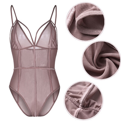 

Gobestart Women Lingerie Perspective Lace Screen Yarn Splicing Sexy Bodysuit Underwear