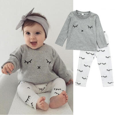 

Eyelash Newborn Baby Boys Girls Kids Casual T-shirt Top Blouse Pants Outfit Clothes Set