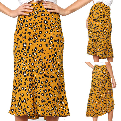 

Roseonmyhand Leopard Print Vintage Long Womens Casual High Waist Pleated Skirt