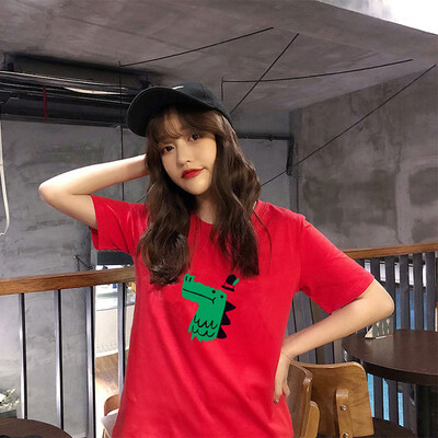 

Womens Fashion Round Neck Short Sleeve T-Shirt With Print Summer Blouse Tops