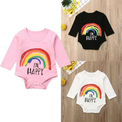 

Cute Rainbow Bodysuits Newborn Unisex-Baby Romper Pattern Letter Print Cotton Long Sleeve One-Piece Bodysuit Outfits Clothes