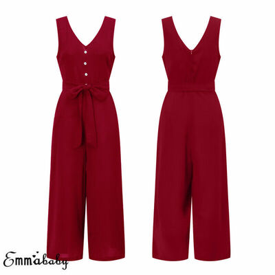 

Women spaghetti strap wide legs Bodycon Jumpsuit V-neck Romper Trousers Clubwear