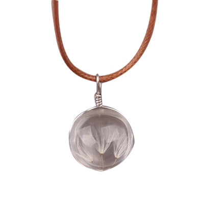 

Time Gemstone Crystal Ball-shaped Pendant Necklace Wishing Dandelion Dried Flowers