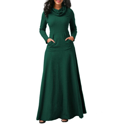 

Hot SOVALRO Plus Size Warm Dress Casual Pocket Long Sleeve Vintage Long Dress Elegant Dress -5XL