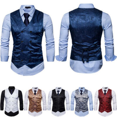 

Vintage Mens Formal Business Dress Vest V-neck Double breasted Waistcoat waist