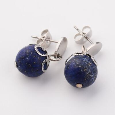 

Natural Lapis Lazuli Stud Earrings with 304 Stainless Steel Drop Ear Stud Components&Iron Findings 22mm Pin 07mm