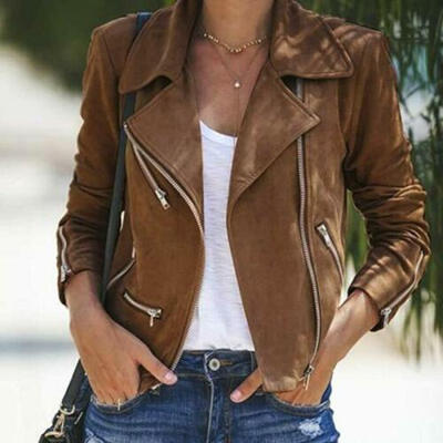 

Women Ladies Casual Fabric Thin Jacket Flight Coat Zip Up Biker Tops Clothes US