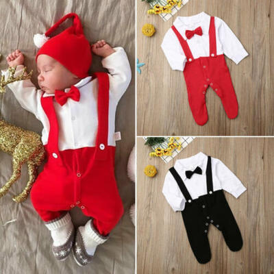 

US Infant Baby Boy Kids Party Long Sleeve Jumpsuit Strap Shirt Bib Pants Clothes