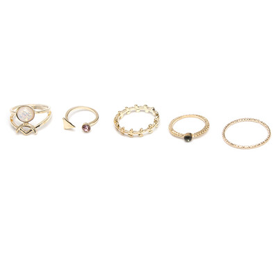

5PCS Set Ring Charm Pink Crystal artificial Stone Geometric Triangular Tree Rattan Simple Ring For Women