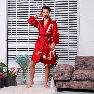 

Satin Silk Pajamas Sleepwear Long Sleeve Pajama Soft Pajamas Bathrobes Long Section Robes For Men 88003