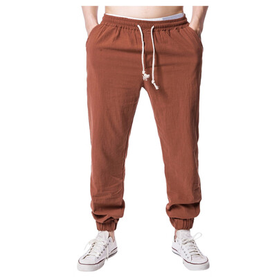 

Gobestart Summer Mens Large Size Wide Leg Pants Linen Solid Color Casual Long Pants