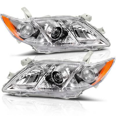 

For 2007 2008 2009 Toyota Camry Headlight Assembly Chrome Housing Headlamp with Amber Reflector Clear Lens
