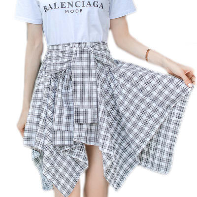 

Irregular Hem Plaid Casual Summer Skirt NewArrivals Sashes High Waist Shirt Skirts Girls Fashion Short Mini Casual Skirts