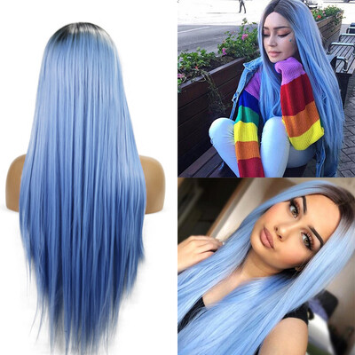 

〖Follure〗Womens Fashion Front lace Wig Short Wave Blue Natural Looking String Wigs