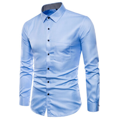 

Spring Men\s Long-Sleeved Shirt British Solid Color Wild Shirt T-Shirt