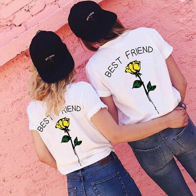 

Nomeni Women Best Friend Letters Rose Printed T Shirts Causal Blouses Tops
