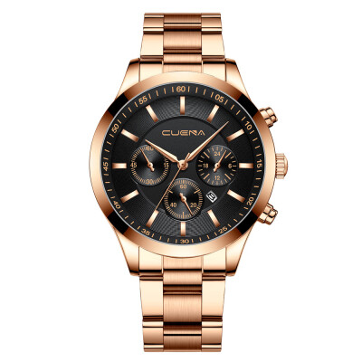 

Gobestart CUENA Mens Business Steel Belt Watch Three Eyes Six-Piece Calendar Quartz Watch
