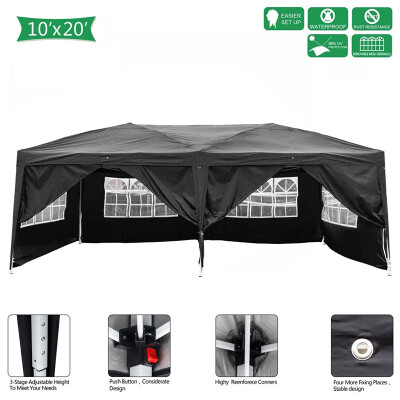 

Folding Tent 3 x 6m Four Windows Practical Waterproof Folding Tent Black Pop Up Canopy