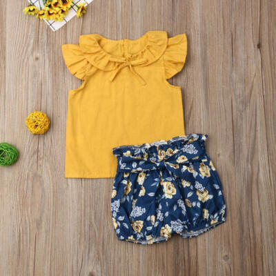 

US Toddler Kid Baby Girl Flower Top Shorts Pants Sunsuit Outfit Clothes Set 2pcs