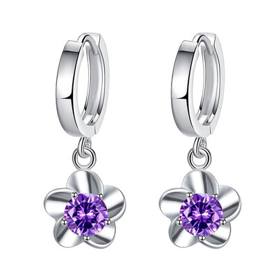 

Fashion Women Plum Blossom Shape Dangle Rhinestone Leaverback Earrings Jewelry