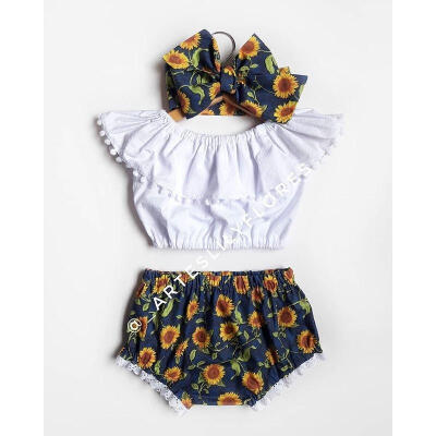 

Summer Toddler Baby Girl Clothes Ruffle Tops Sunflower Shorts Outfits Sunsuit