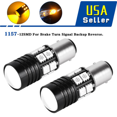 

2x Amber 1157 BAY15D 12SMD LED Light Bulb Tail Brake Stop Turn Signal 1142 1076