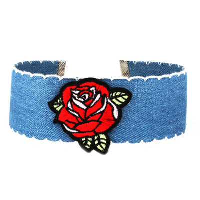 

2020 New Style Blue Choker Necklace Embroidery Rose Gothic Women Necklace Jewelry