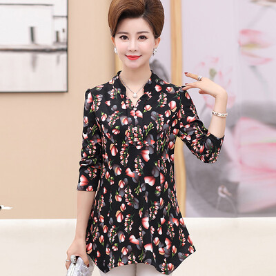 

Yu Zhaolin 2019 new middle-aged womens large size shirt bottoming shirt mother loaded loose long-sleeved T-shirt YWMM191368 Pink flower