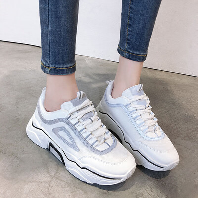 

Sports Shoes Women Summer Breathable Korean Coloured Lace Sports Shoes Reflective Muffin Thick-soled Daddy Shoes