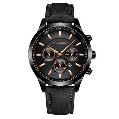 

Gobestart CUENA Mens Business Leath Belt Watch Three Eyes Six-Piece Calendar Quartz Watch