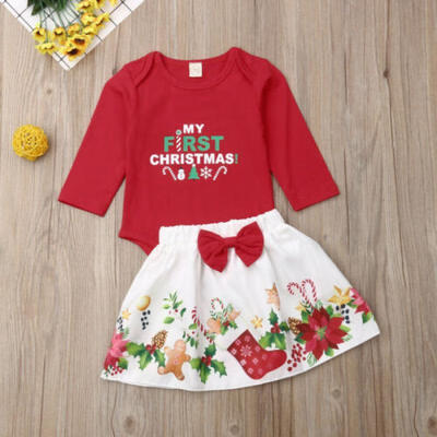 

Christmas Newborn Baby Girl Romper BodysuitBowknot Skirt Dress Clothes Set