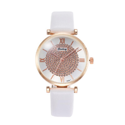 

Women Fashion Alloy Case Leather Band Quartz Watch Sun Pattern Roman Numeral Time Wrist Watch