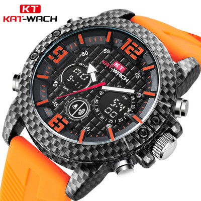 

Engraved KAT-WACH new mens sports double carbon fiber watch outdoor multi-function waterproof watch
