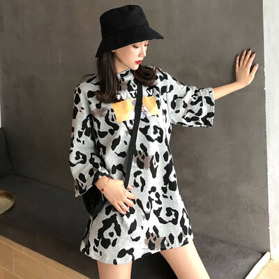 

Womens Fashion Casual O-Neck Leopard Printed Half Sleeve Pullover Loose T-Shirt
