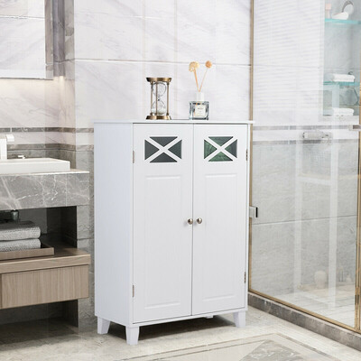 

Free Standing Storage Bathroom Cabinet Double Doors Wooden Organizer