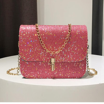 

New Fashion Women Sequined Crossbody Bag PU Leather Chain Mini Messenger Shoulder Bag Glitter Handbag