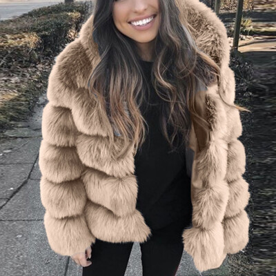

Roseonmyhand Women Faux Mink Winter Hooded New Faux Fur Jacket Warm Thick Outerwear Jacket