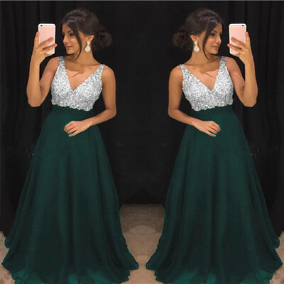 

〖Follure〗Womens Sexy Solid Color Sleeveless V-Neck Sling Sequin Long Full Dress