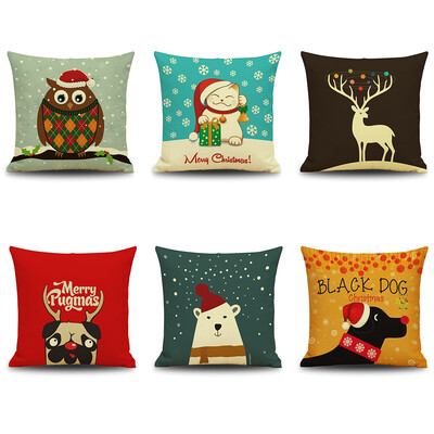 

Christmas New Year Present Decorative Square Throw Pillow Covers Set Cushion Case Animal Cushion Cover