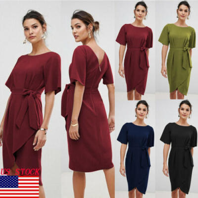 

Womens Plain colour Summer Party Evening Beach Short Dress Sundress Skirt US