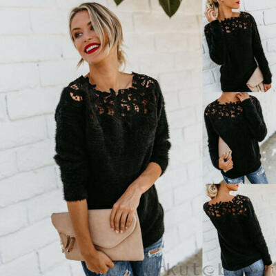 

Women Long Sleeve Pullover Tops Sweater Ladies O Neck Jumper Hollow Out Knitwear