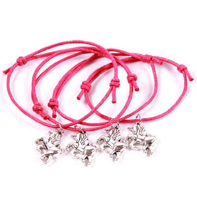 

4Pcs New Fashion Unicorn Wish Bracelets In Organza Bag Unicorn Horse Charm Leather Woven Bangle Wristband