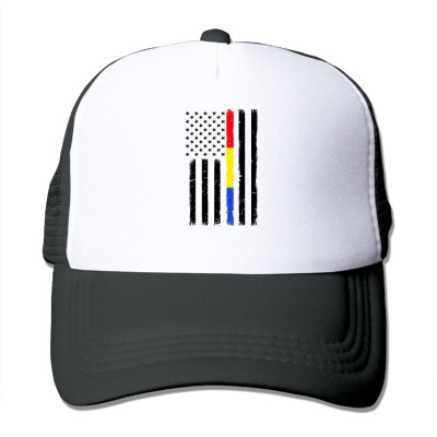 

HAT-HAT Thin Red Blue Gold Line Flag Unisex Adjustable Snapback Hats Trucker Cap Baseball Caps Mesh Back