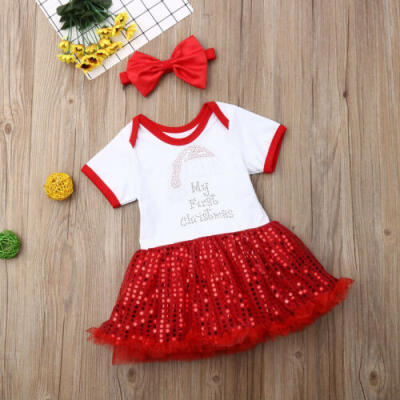 

US 2PCS Baby Girls 1st Christmas Outfit Party Romper Skirt Cake Smash Tutu Dress