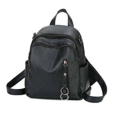 

Solid Color Travel Backpacks PU Leather Women Small Shoulder School Bags